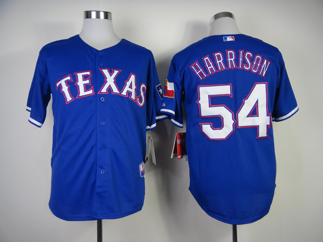 Men Texas Rangers 54 Harrison Blue MLB Jerseys
